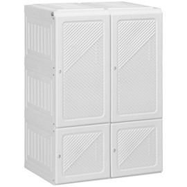 HOMCOM Folding Wardrobe Closet with Hanging Rod, Portable Clothes Storage Organizer with 3 Cube Compartments and 4 Magnet Doors, White