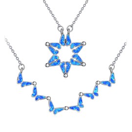 AXELUNA Opal Star of David Necklace Sterling Silver Butterfly Folding Hexagram Pendant Necklace Jewellery for Women