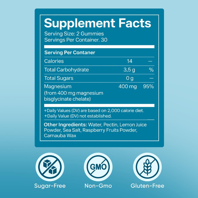 Magnesium Bisglycinate Gummies, with 400mg Magnesium Bisglycinate Chelate, Sea Salt,