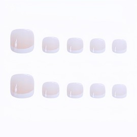 Square Fake Toenails French Toe Nail Tips Press on Toe Nails Short French Acrylic False Toes Nails Artificial Natural Toenails Kit Stick On Toe Nails for Women and Girls 24Pcs (Nude）