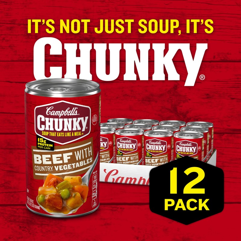 Campbell’s Chunky Soup, Beef Soup with Country Vegetables, 18.8 Oz