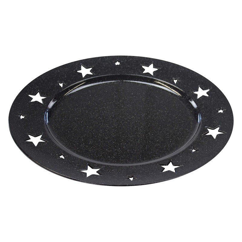 Decorative Plate Diameter 33 cm with Stars Black