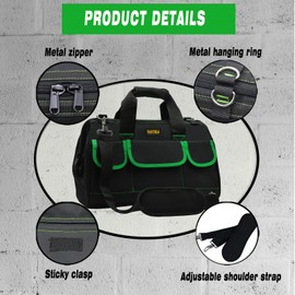 FASTECH 18 Inch Tool Bag With Comfortable Shoulder Straps, Waterproof Wide Mouth Tool Kit, Tool Storage Package For Men/Women (18IN Green)