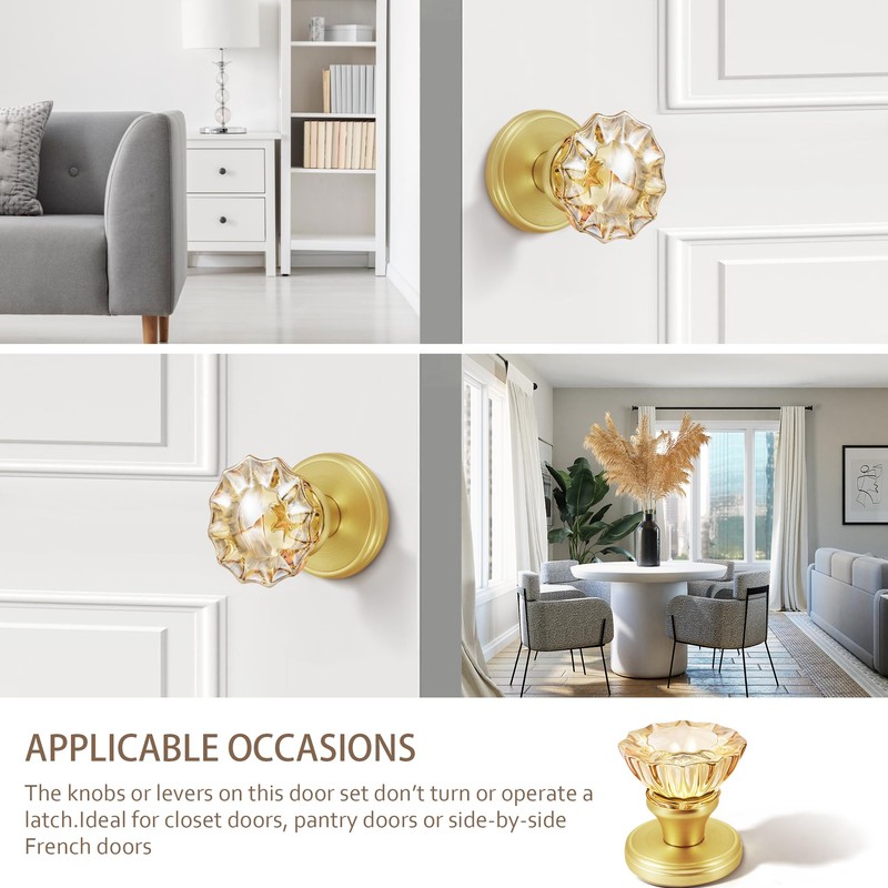 SHINY HANDLES Champagne Glass Crystal Door Knobs Interior,Passage Satin Brass/Brushed