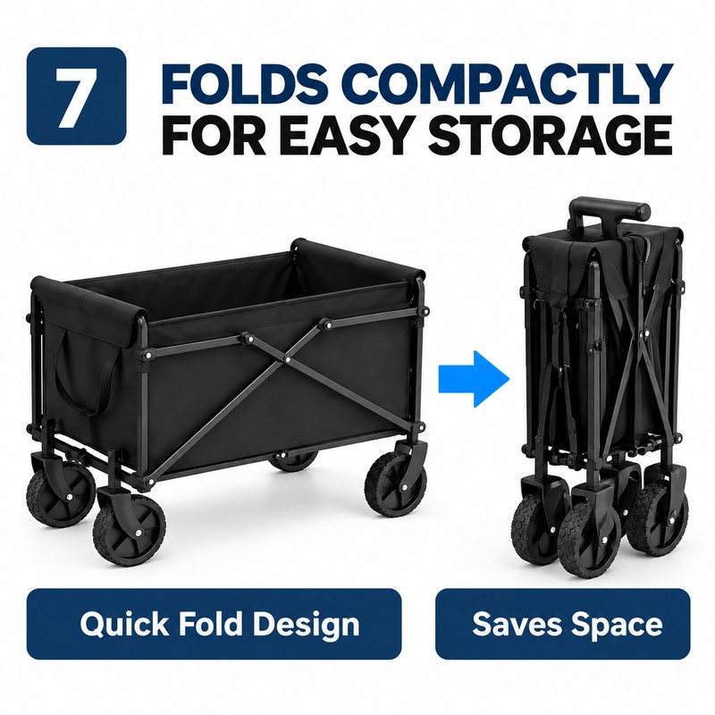 Folding Utility Wagon Cart, 330 lb Capacity, Collapsible Metal Frame
