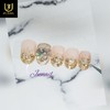 Gold Glitter Gra Handmade Nail Tips - Short Straight Coffin