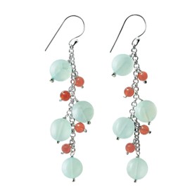 Franki Baker Long Natural Carnelian, Chalcedony Gemstones & Sterling Silver Drop Earrings. Length: 7.5cm