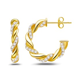 Chunky Hoop Earrings for Women Sterling Silver Plated 14k Gold CZ Twisted Rope Round Half Hoop Earrings Open Thick Huggie Simple Hypoallergenic Jewelry Birthday Gifts for Her