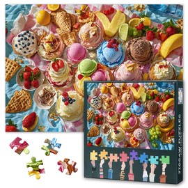 Colorful Assortment of Ice Cream Jigsaw Puzzles for Adults 1000 - Summer Dessert Jigsaw Puzzles 1000 Pieces - Abstract Educational Games Challenging Puzzle for Adults Gift Artwork Size 27.5" x 19.6"