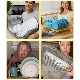 DAZZLEREE Dish Drainers for Kitchen Counter with Drain Board – Space-Saving Dish Drying Rack in Sink with Utensil Drying Rack & Keeps Counters Dry