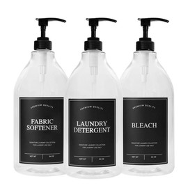 Calindiana Plastic Laundry Dispenser Set – Detergent, Softener & Bleach Bottles - Color: AMBER/BLACK LABELS