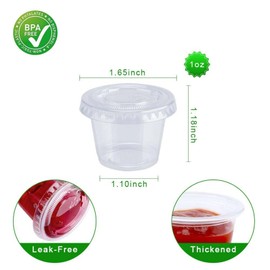 TashiBox 200 Sets - 1 Ounce Jello Shot Cups with Lids, Plastic Souffle Portion Cups with Lids, Clear