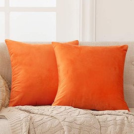 Deconovo Orange Pillow Covers Plush Velvet Pillow Case Covers Hand Made Soft Throw Cushion Cover with Invisible Zipper for Home Decoration 18x18 Inch 2 Packs