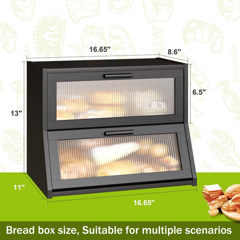 Large Bread Box Double Layer Bamboo Bread Box for Kitchen