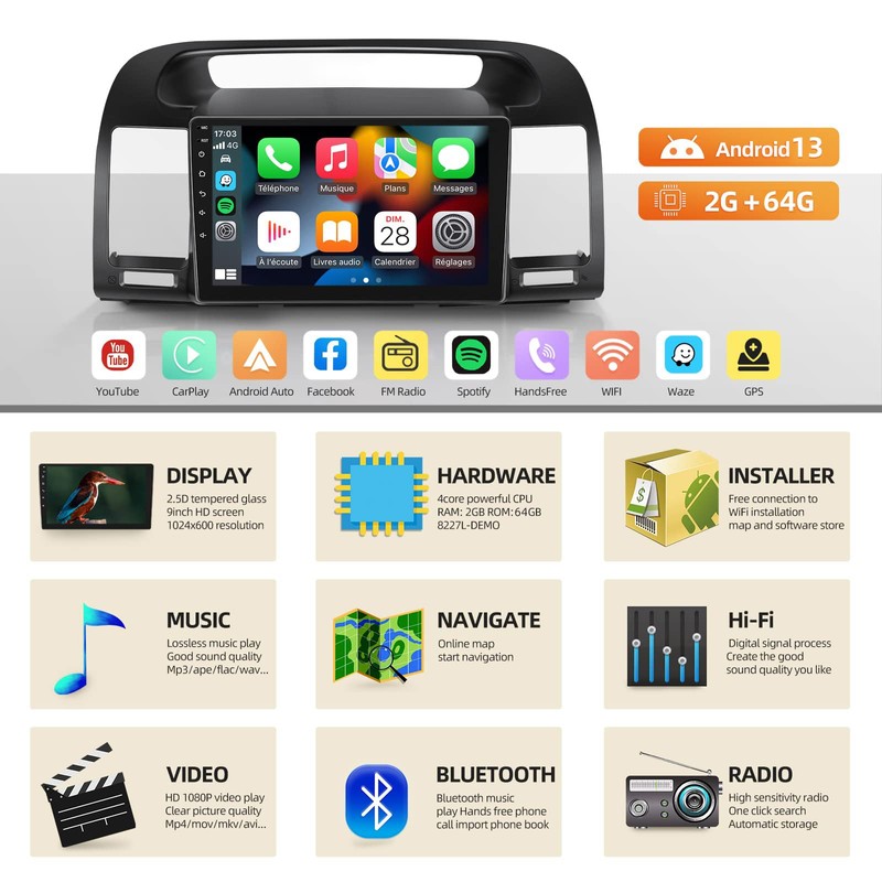 Android 13 Car Stereo for Toyota Camry 2000 2001 2002