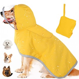 Dog Raincoat, Adjustable Dog Rain Jacket with Hood, Waterproof Poncho with Reflective Straps for Small Medium Dogs, Lightweight Puppy Clothes (Yellow, XL)