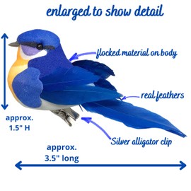 Bluebird Clip On Bird Decorations - Set of 20 Bluebirds for Home Decorating - Floral Arrangement Accents - Crafting Accessory - Wreath Garland Centerpiece Décor