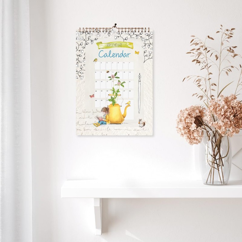 Daphne's Diary Birthday Calendar, Year-Independent Calendar with Sticker Set, Nostalgic