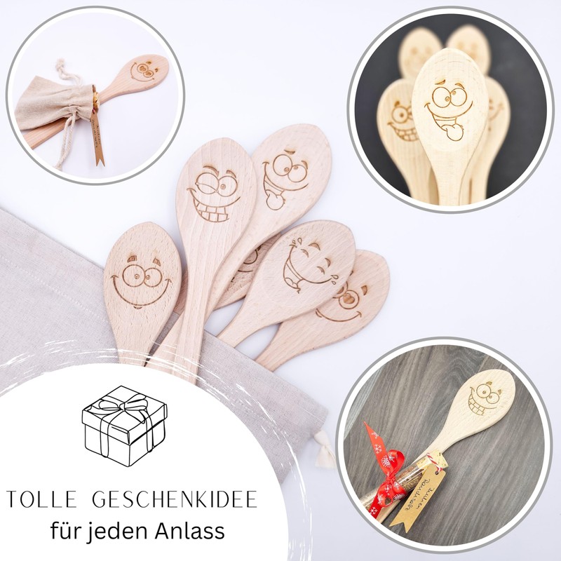 JOWE Wooden Cooking Spoons Set of 6 Beech Kitchen Utensils