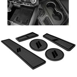 SENSHINE for Dodge Durango Accessories 2021 2022 2023 2024 2025 2026 Center Console Liner Mats Cup Holder Insert Coasters Non-Slip Silicone Anti Dust Premium Custom Interior Trim 5PCS Set (Black Trim)