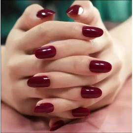 Sure Things 24 Wild Cherry Jelly Maroon oval Press on nails set with glue almond Short gloss