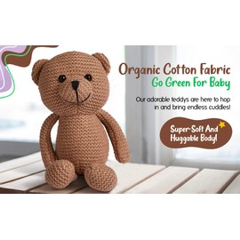 Rossoff Teddy Bear, Cute, Knitted, 10" Stuffed Animal, Cotton Plush, Vintage, Brown, Unisex, 0+