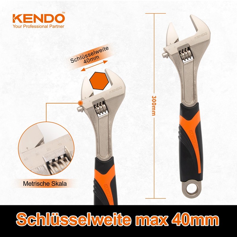 Kendo Adjustable Wrench - 300 mm - Max. 40 mm