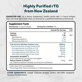 Naturalis Ultimate rTG Omega 3 Fish Oil 1800mg from Wild New Zealand Tuna - Full Spectrum Omega3s EPA, DHA & DPA - Sustainably Sourced, Non-GMO, Gluten Free - 90 Softgels