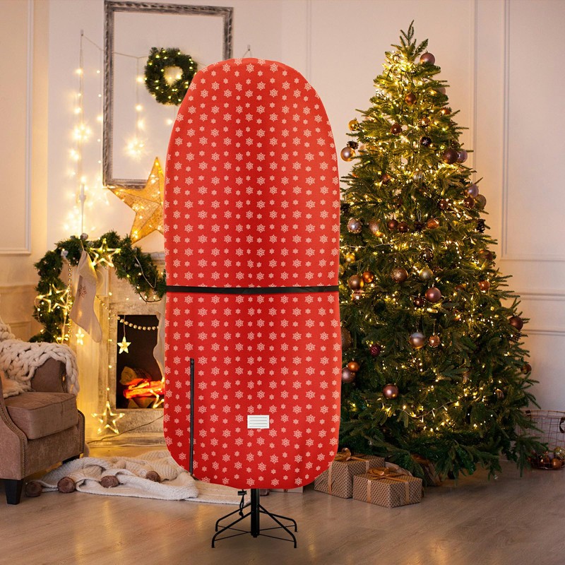 Red Print Upright Christmas Tree Storage Bag,Tear Resistant Adjustable Christmas