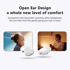Open Ear Clip On Earbuds Bluetooth 5.3 Wireless Earbuds, Lightweight Comfort Bone Conduction Headphones with 36 Hours Smart Digital Display Waterproof Sport Ear Buds Fit Running, Workout, White