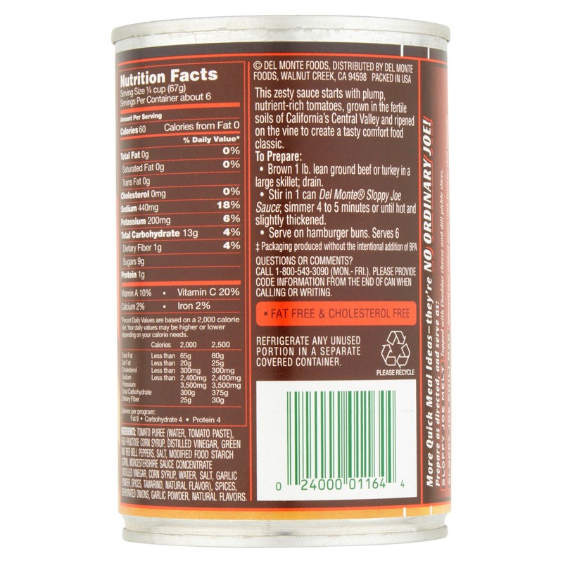 Del Monte Original Sloppy Joe 15 oz Pack of 6