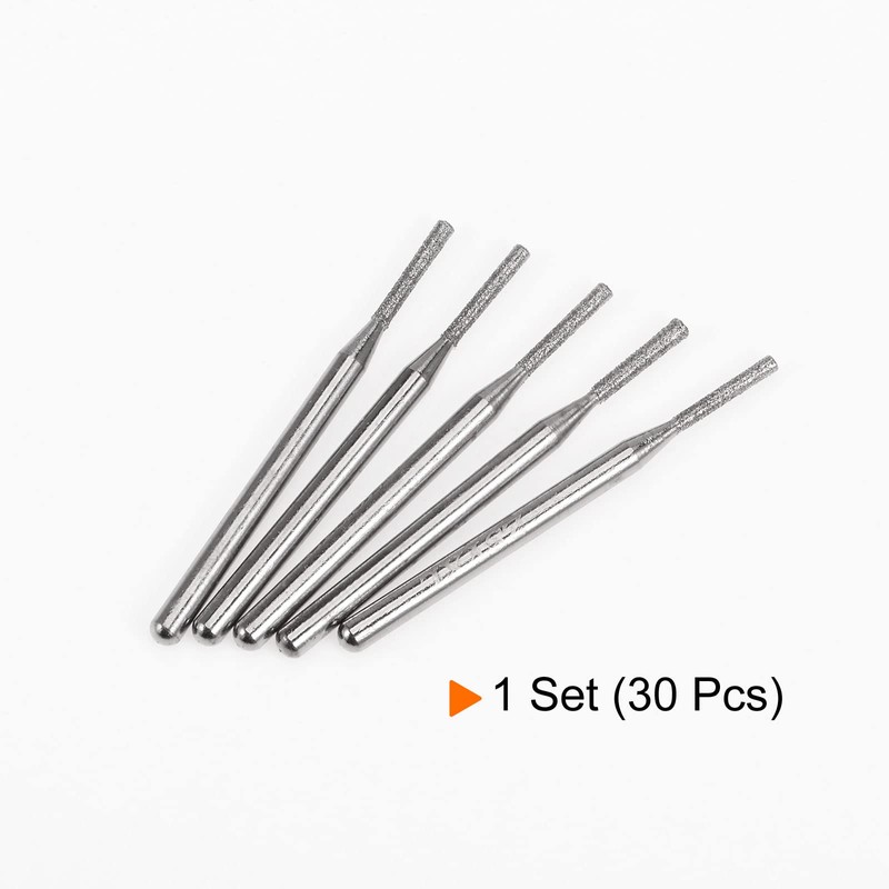 sourcing map 30pcs Diamond Grinding Burrs Carving Bits 1.5mm Cylindrical