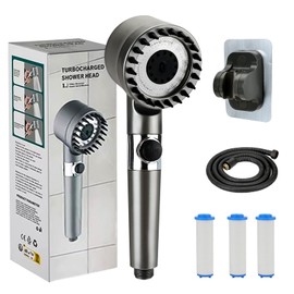 Duschkopf mit Schlauch, LIUCONGBD Hochdruck Wassersparend Handbrause mit 3+1 Strahlarten, Massage-Dusche mit 1.5M Schlauch & 2 Filtern und 1 Halterung Ohne Bohren