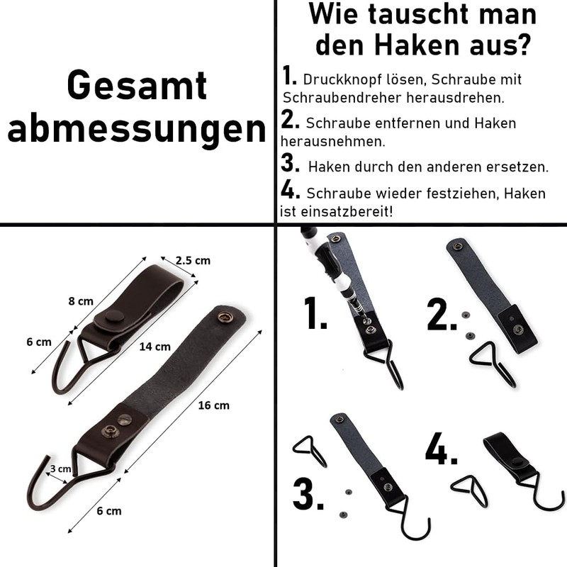 Brute Strength - Multifunctional Hook with Leather Loop - Grey