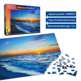 1000 Pieces Wooden Jigsaw Puzzle for Adults, Family or Elderly, Hawaiian Sunset Beach Puzzles, Art Home Decor DIY Funny Parent-Child Educational Game Toy Sunset Puzzle Gift for Mom, Wife, Friend