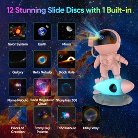Astronaut Galaxy Projector for Bedroom, 12 in 1 Star Projector for Kids with 360° Rotating, HD Planetarium Projector with 1H, 2H Timer and 9 Color Night Light Projector for Kids Gifts Room Decor