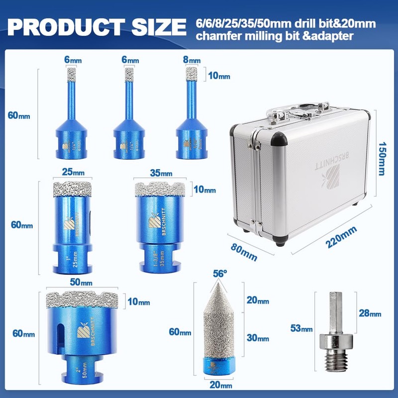 Diamond Core Drill Bit Set for Porcelain Tile Ceramic Marble