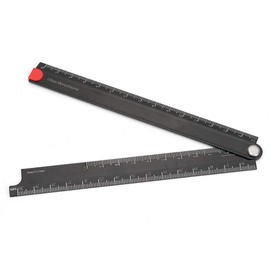 KooingTech Ruler 30cm Folding, 90° Foldable Ruler, 0-300mm Length Aluminum Alloy Straight Angle Measure Metal Stationery Rulers Black for Machine Glass Making