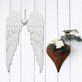 wovorins Metal Angel Wings Wall Decor Hanging Wall Art Sculpture, Heavenly Religious Hanging Wall Décor Rustic Angel Wing Wall Art Plaque Home Decor Outdoor Indoor White (Small)