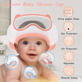 Baby Shower Cap Shield, Shower Cap for Kids, Visor Hat for Eye and Ear Protection for 0-9 Years Old Children, Cute diving goggle Shape Makes The Baby Bath More Fun (Pink)