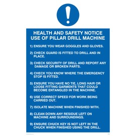 Viking Signs MP304-A4P-V Health and Safety Notice Use Of Pillar Drill Machine Rules Sign, Vinyl, 300 mm H x 200 mm W