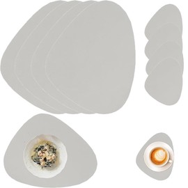 Washable Placemats, Set of 4 Leather Placemats and Coasters, PU Faux Leather, Heat Resistant, Oval Placemats, Washable for Home, Dining Room, Hotel and Business, 45 x 34 cm (Grey)