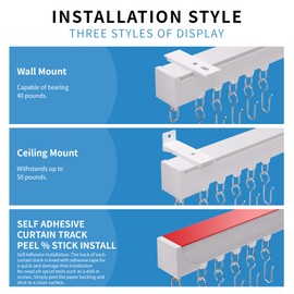 RUIMS Ceiling Curtain Track Self-Adhesive No Drill Ceiling Mount Wall Mount 3 in 1, Heavy-Duty Aluminum Alloy Shower Patchwork Ceiling Curtain Track, Privacy Guard for Open Rooms(White 9.8 FT)