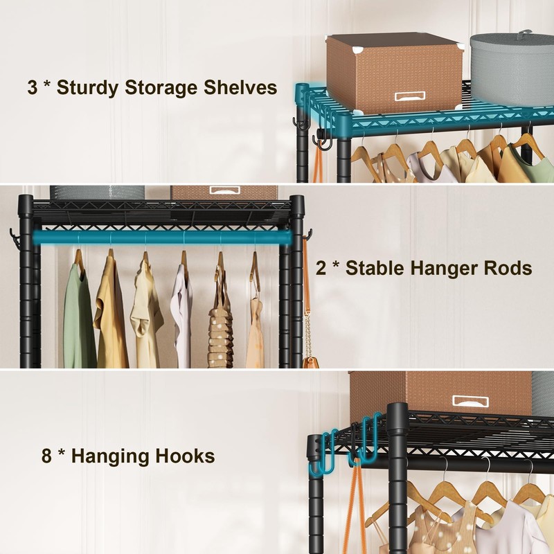 FUTASSI P3 Mini Rolling Clothes Rack, Clothing Racks for Hanging