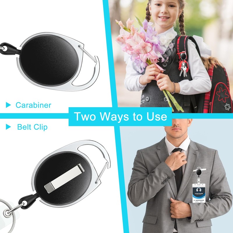PIWOSGOL Key Ring ID Holder, Pack of 3 Retractable Key
