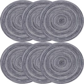 6 Pieces Round Placemats, BetterJonny Dark Grey 12inch Cotton Woven Placemats Washable Heat Resistant Braided Table Mats for Wedding Party