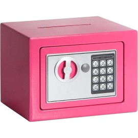 HF Pink Small Safe Box for Money - 0.23CF Mini Safe Electronic Keypad Home Safety