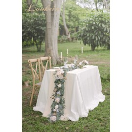 Lookein 6FT Flower Garland Eucalyptus Garland with Flowers Handcrafted Garland for Wedding Centerpieces for Rehearsal Dinner Bridal Shower, Cream