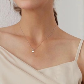 KristLand - Moonlight Necklace Women's Created White Opal Pendant in Sterling Silver with Circle Shape Pendant Gift for Women/Girls/Wedding/Party, Sterling Silver, 6 mm