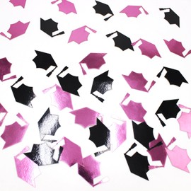 Vofrise Pink Graduation Confetti 2025 Congrats Grad Caps Confetti for Graduation Decorations Class of 2025 Pink and Black Girls Grad Party Supplies 200PC